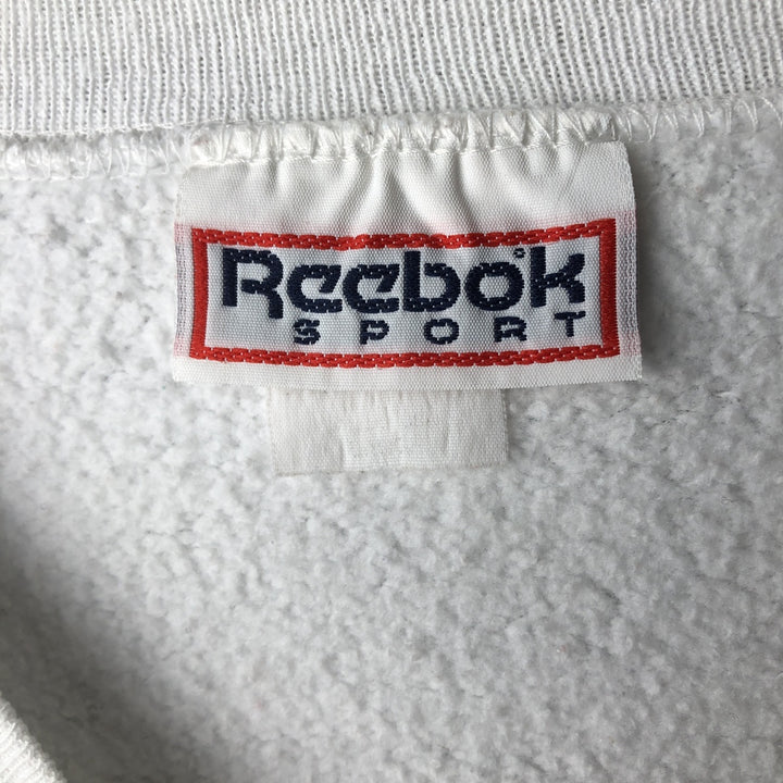 1980'S Reebok "IT'S TIME TO PLAY" Tricolor Print Sweatshirt, Made in USA, Men's Size L cotton white type Vintage Second Hand