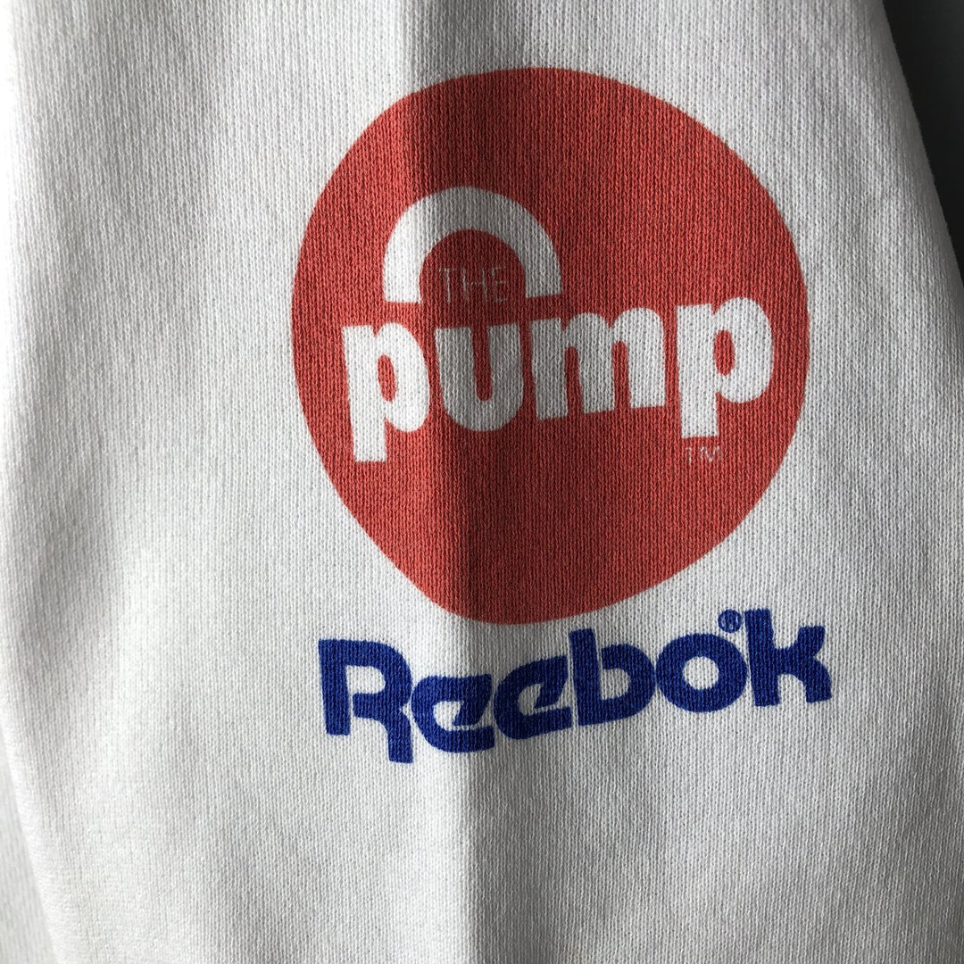 1980'S Reebok "IT'S TIME TO PLAY" Tricolor Print Sweatshirt, Made in USA, Men's Size L cotton white type Vintage Second Hand