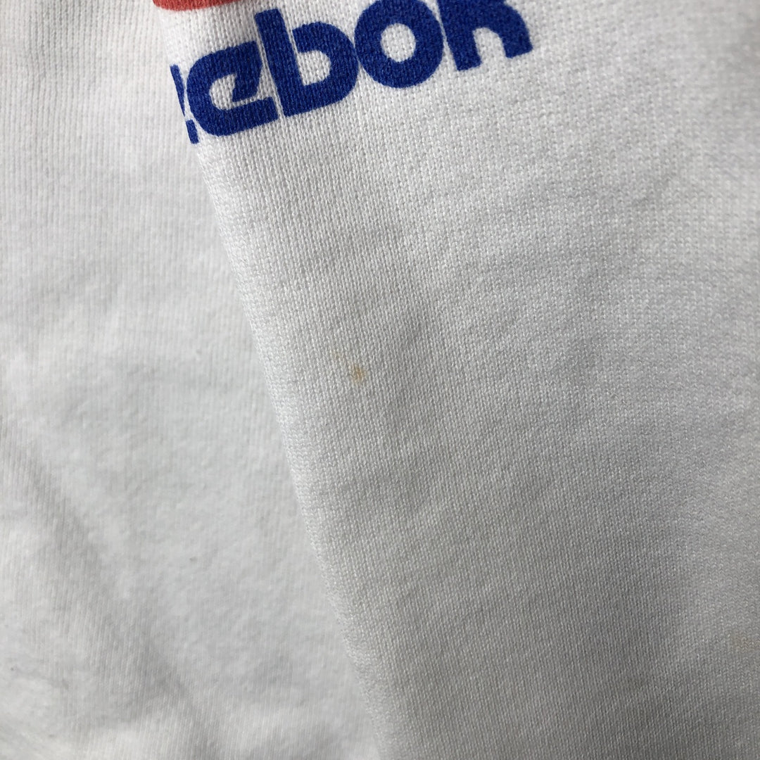 1980'S Reebok "IT'S TIME TO PLAY" Tricolor Print Sweatshirt, Made in USA, Men's Size L cotton white type Vintage Second Hand