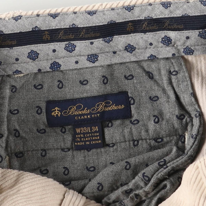 Brooks Brothers Clark Fit Wide Ribbed Corduroy Pants, Men's, Size 34 cotton ivory Vintage Second Hand