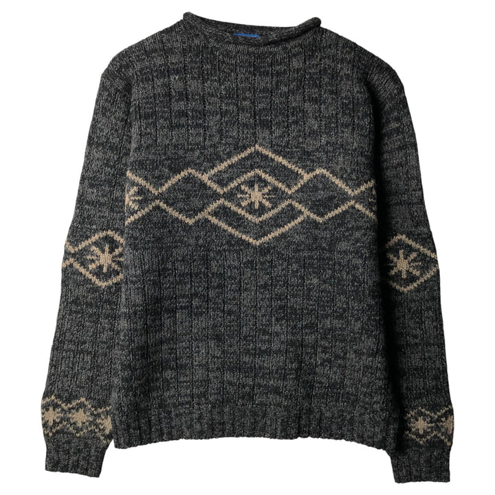 Pendleton Fair Isle Pattern Roll Neck Wool Knit Sweater, Men's Size Medium wool Charcoal Vintage Second Hand