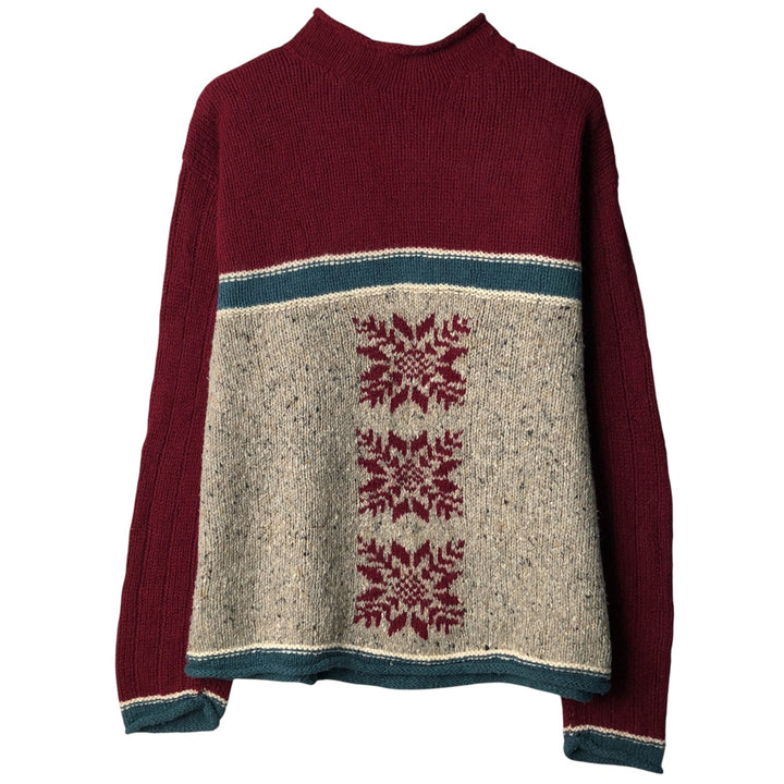 90s-00'S Timberland Snow Pattern Cashmere Blend Roll Neck Nordic Sweater, Men's, Size L wool burgundy type Vintage Second Hand