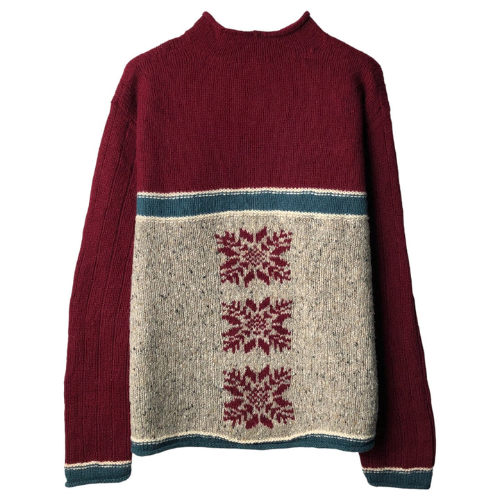 90s-00'S Timberland Snow Pattern Cashmere Blend Roll Neck Nordic Sweater, Men's, Size L wool burgundy type Vintage Second Hand