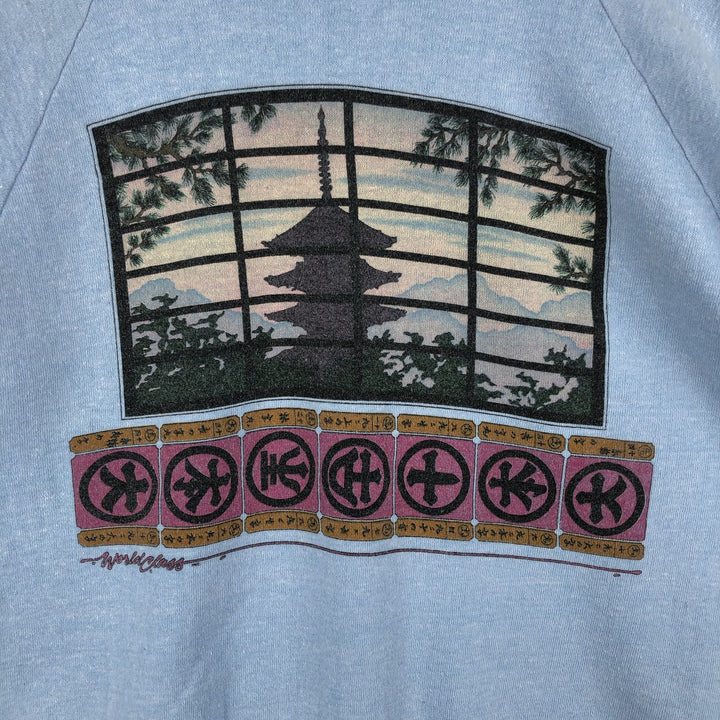 Vintage 1980'S Healthknit printed sweatshirt, made in the USA, men's size XL cotton Blue type light blue Vintage Second Hand