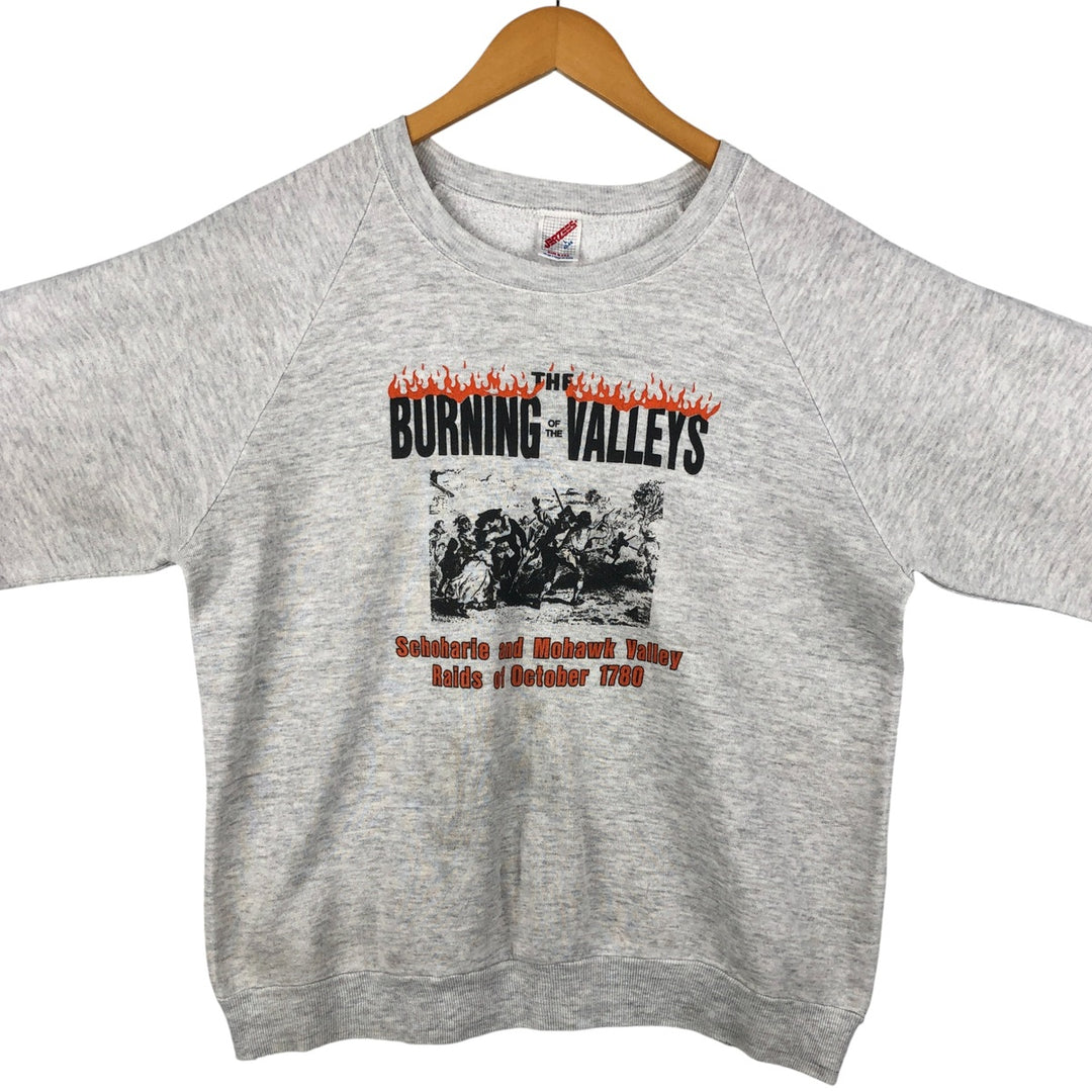 Vintage 80s-90'S Jerseys Fire Pattern Print Sweatshirt, Made in USA, Men's Size L cotton gray type Vintage Second Hand