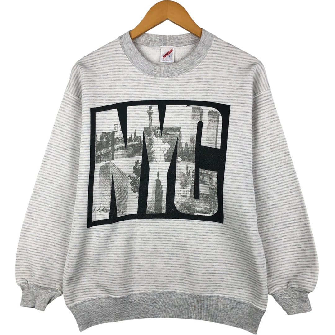 Vintage 80s-90'S Jerzees striped print sweatshirt, made in the USA, size L, men's cotton gray type Vintage Second Hand