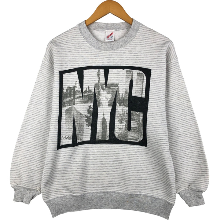 Vintage 80s-90'S Jerzees striped print sweatshirt, made in the USA, size L, men's cotton gray type Vintage Second Hand