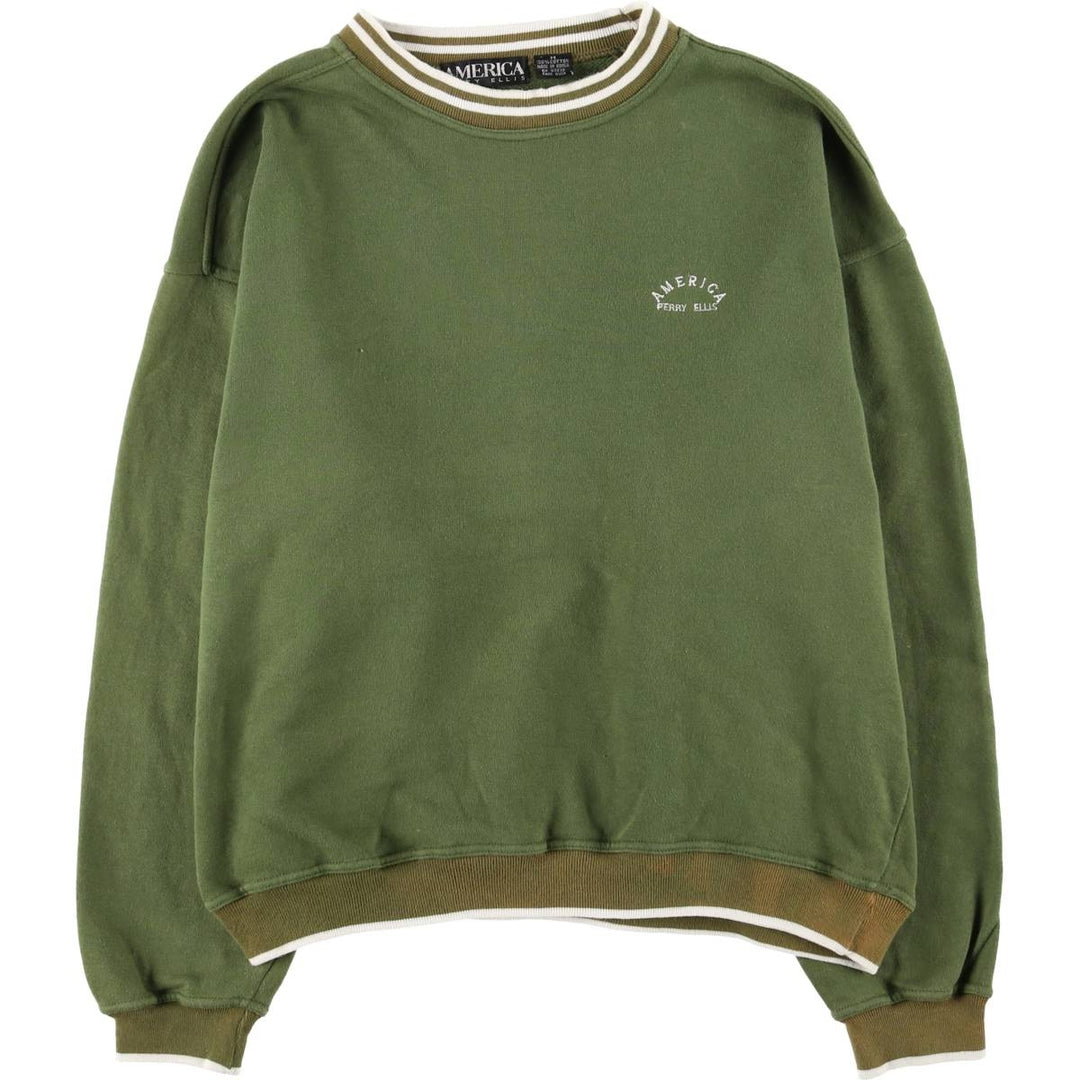 Perry Ellis AMERICA One-Point Logo Sweatshirt, Men's Size M cotton Khaki type Vintage Second Hand
