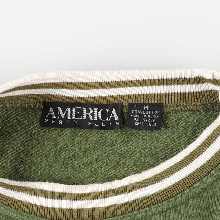 Perry Ellis AMERICA One-Point Logo Sweatshirt, Men's Size M cotton Khaki type Vintage Second Hand