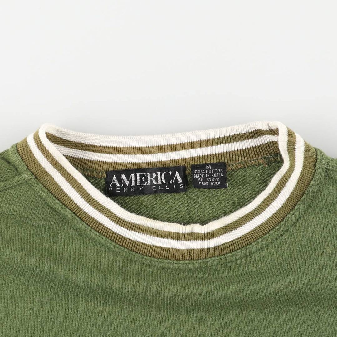 Perry Ellis AMERICA One-Point Logo Sweatshirt, Men's Size M cotton Khaki type Vintage Second Hand