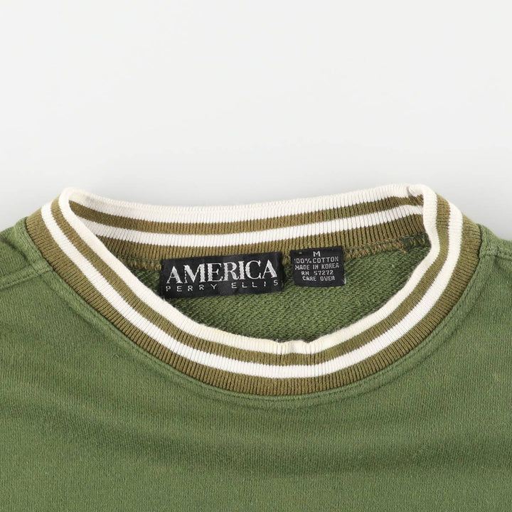 Perry Ellis AMERICA One-Point Logo Sweatshirt, Men's Size M cotton Khaki type Vintage Second Hand