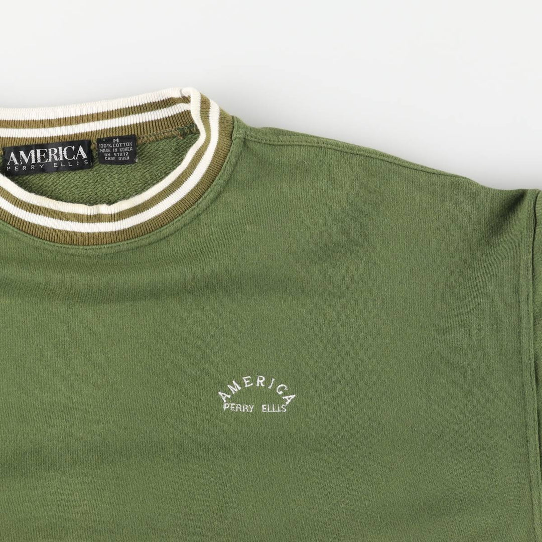 Perry Ellis AMERICA One-Point Logo Sweatshirt, Men's Size M cotton Khaki type Vintage Second Hand