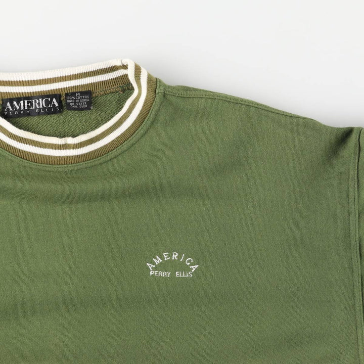 Perry Ellis AMERICA One-Point Logo Sweatshirt, Men's Size M cotton Khaki type Vintage Second Hand
