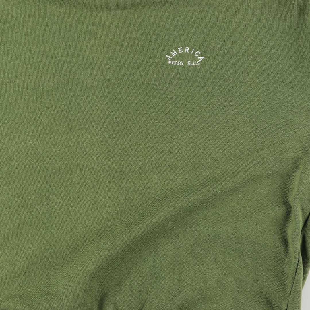 Perry Ellis AMERICA One-Point Logo Sweatshirt, Men's Size M cotton Khaki type Vintage Second Hand