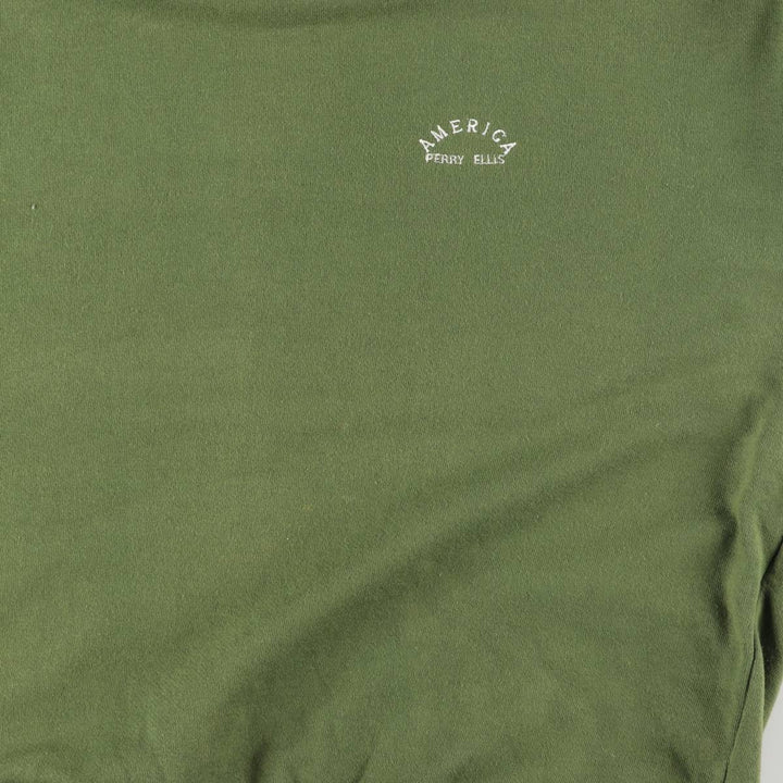 Perry Ellis AMERICA One-Point Logo Sweatshirt, Men's Size M cotton Khaki type Vintage Second Hand