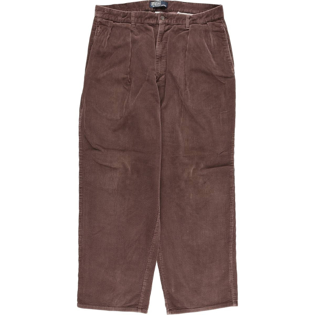 Ralph Lauren POLO Ralph Lauren two-pleat corduroy pants, men's size W34 cotton red type reddish brown Vintage Second Hand