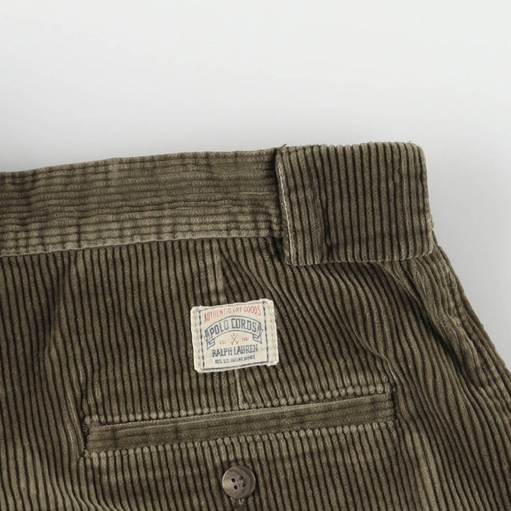 Vintage 1990'S Polo by Ralph Lauren two-pleat corduroy pants, made in the USA, men's size W34. cotton Khaki type Vintage Second Hand