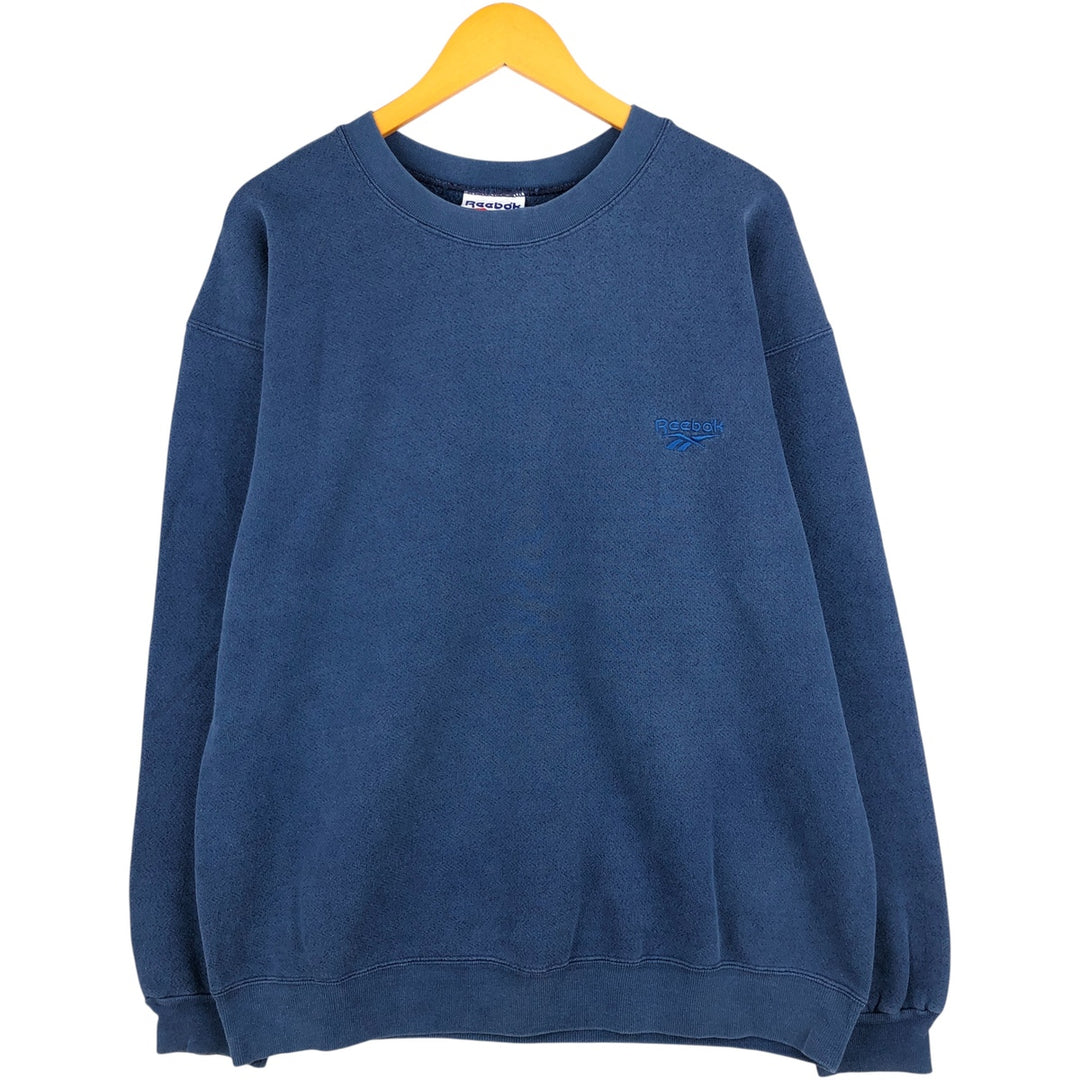 90'S Reebok Logo Sweatshirt, Made in USA, Men's XL, Vintage cotton navy blue type Vintage Second Hand