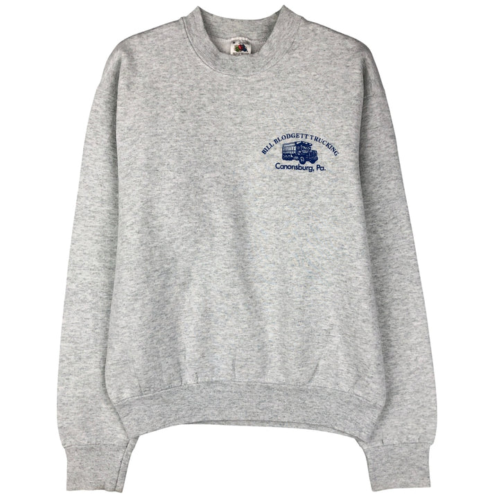 90'S Fruit of the Loom Bill Blodgett Trucking Advertising Sweatshirt, Made in USA, Men's Size Medium cotton gray type Vintage Second Hand