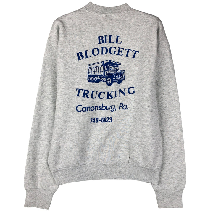 90'S Fruit of the Loom Bill Blodgett Trucking Advertising Sweatshirt, Made in USA, Men's Size Medium cotton gray type Vintage Second Hand