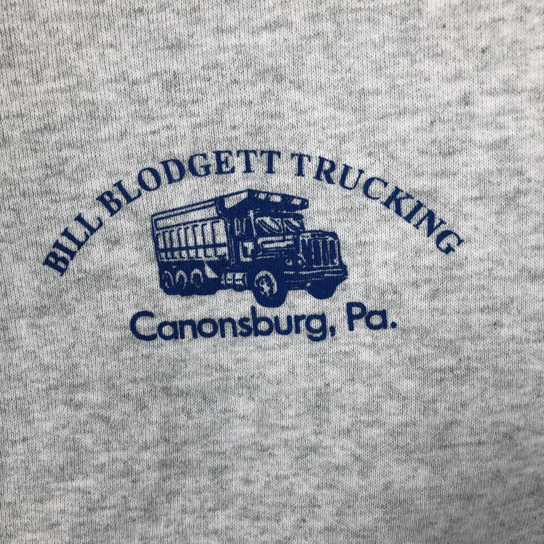 90'S Fruit of the Loom Bill Blodgett Trucking Advertising Sweatshirt, Made in USA, Men's Size Medium cotton gray type Vintage Second Hand