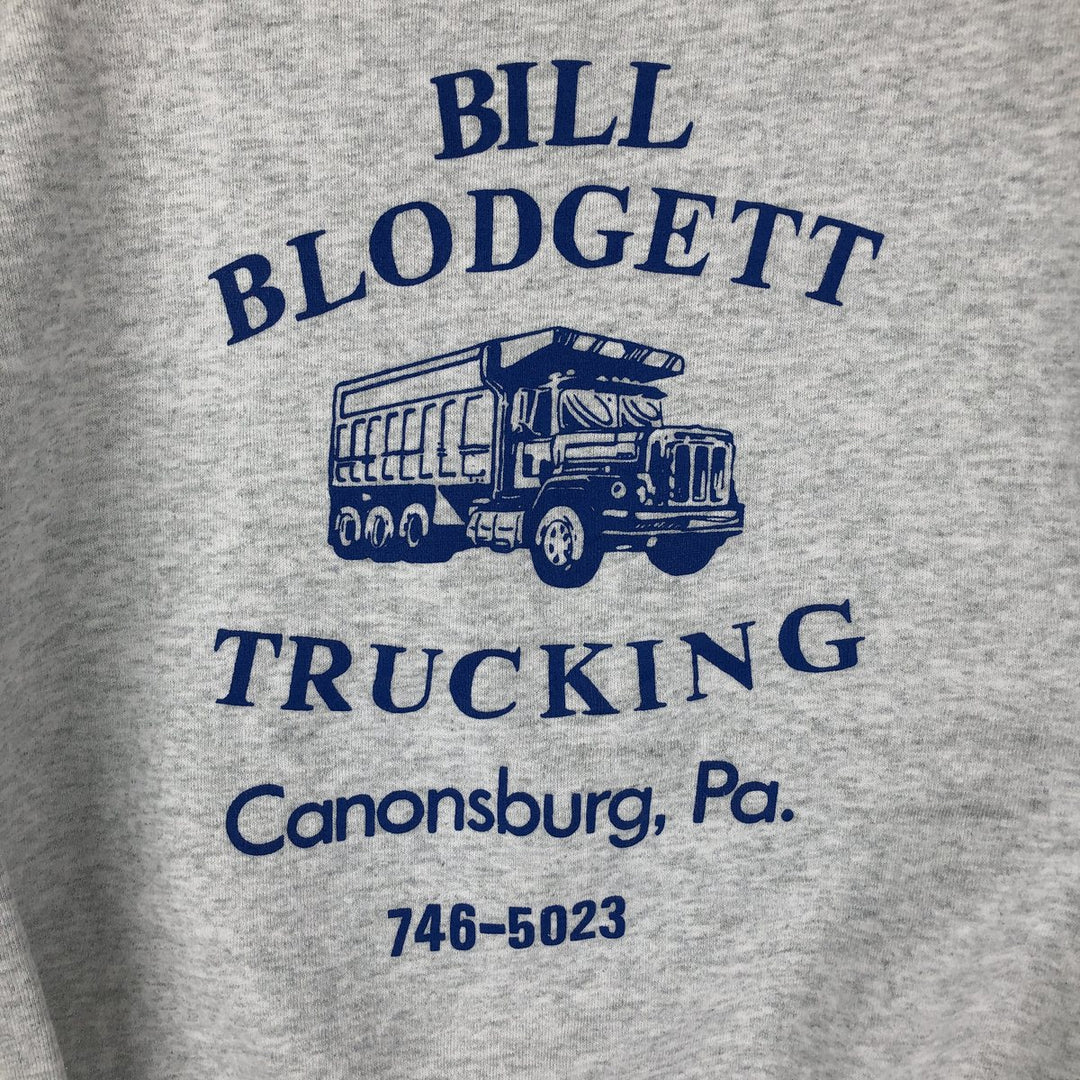 90'S Fruit of the Loom Bill Blodgett Trucking Advertising Sweatshirt, Made in USA, Men's Size Medium cotton gray type Vintage Second Hand