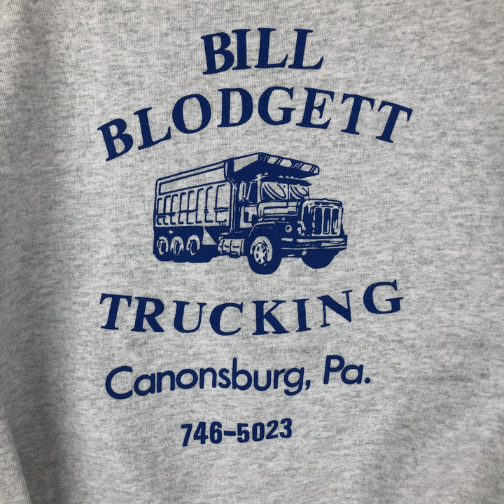 90'S Fruit of the Loom Bill Blodgett Trucking Advertising Sweatshirt, Made in USA, Men's Size Medium cotton gray type Vintage Second Hand
