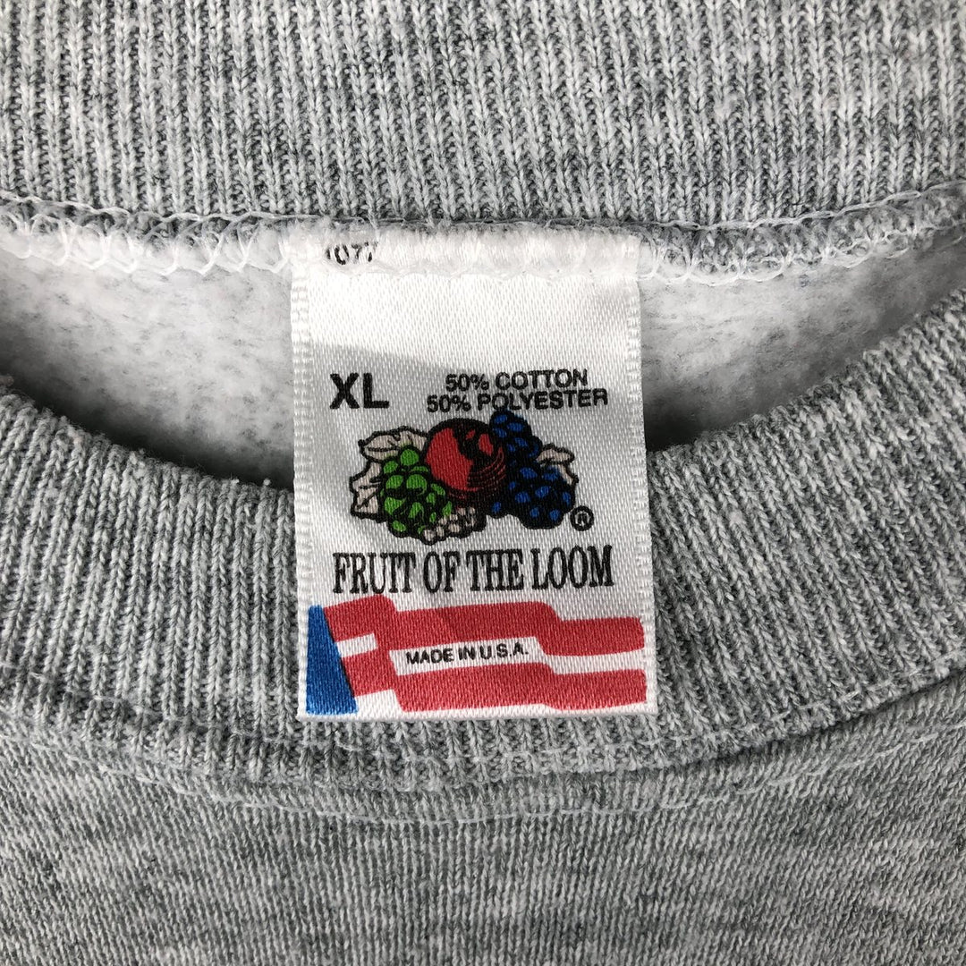 90'S Fruit of the Loom printed sweatshirt, made in the USA, men's XL size, vintage cotton gray type Vintage Second Hand