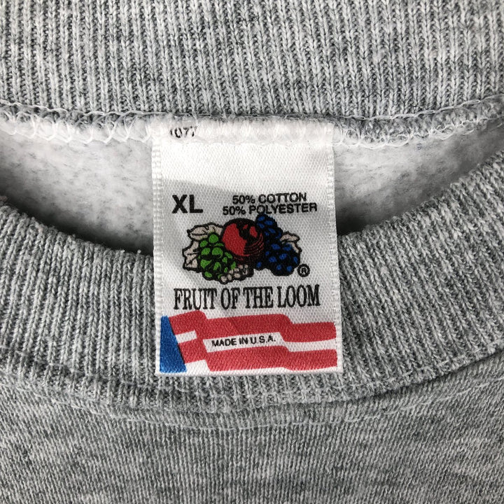 90'S Fruit of the Loom printed sweatshirt, made in the USA, men's XL size, vintage cotton gray type Vintage Second Hand
