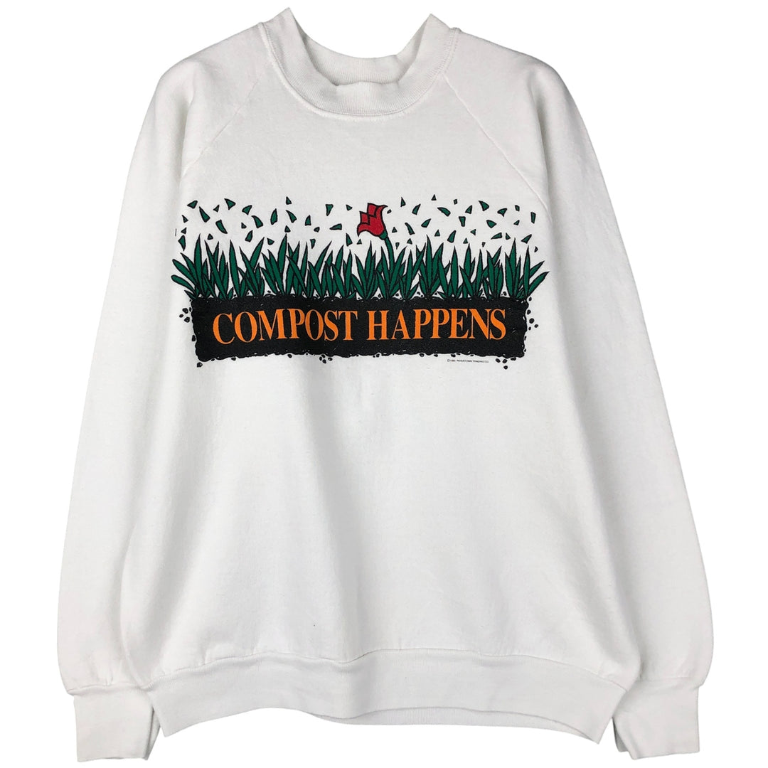 90'S Fruit of the Loom printed sweatshirt, made in the USA, men's size L, vintage cotton white type Vintage Second Hand