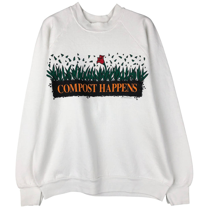 90'S Fruit of the Loom printed sweatshirt, made in the USA, men's size L, vintage cotton white type Vintage Second Hand