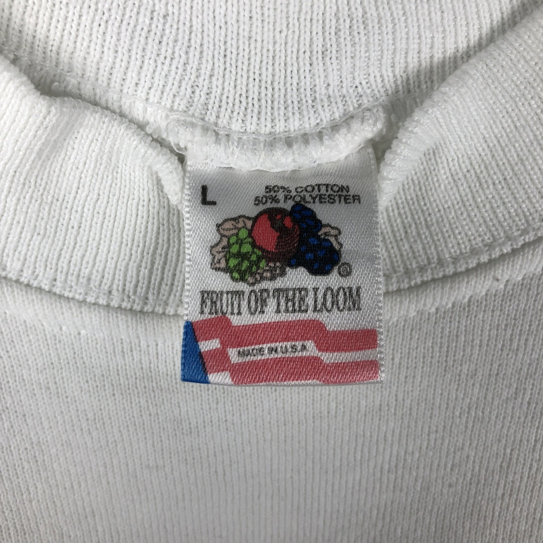 90'S Fruit of the Loom printed sweatshirt, made in the USA, men's size L, vintage cotton white type Vintage Second Hand
