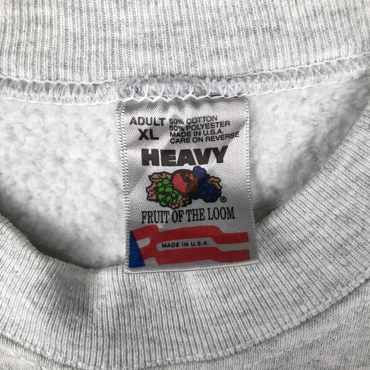 90'S Fruit of the Loom Heavy Print Sweatshirt, Made in USA, Men's XL, Vintage cotton gray type Vintage Second Hand