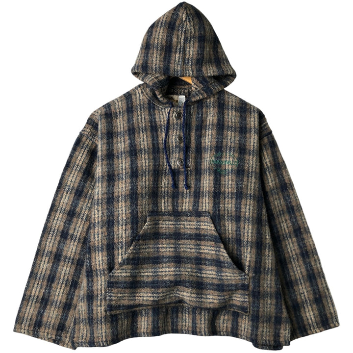 Vintage 90'S EARTHRAGZ Check Pattern Mexican Hoodie, Men's Size XL polyester Beige type Vintage Second Hand