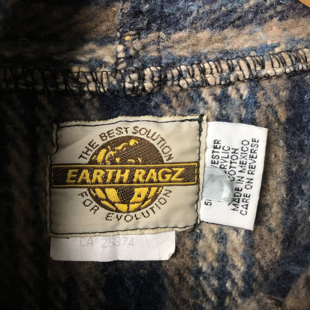 Vintage 90'S EARTHRAGZ Check Pattern Mexican Hoodie, Men's Size XL polyester Beige type Vintage Second Hand