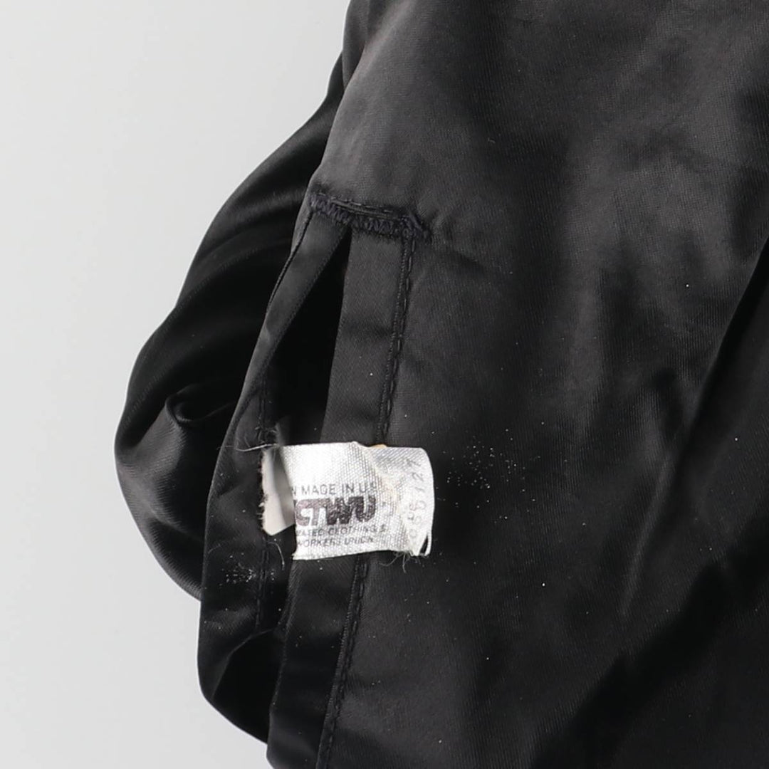 Vintage 1970'S TOPCO Communications Workers Union back logo nylon stadium jacket, award jacket, size small, men's unclear black type Vintage Second Hand