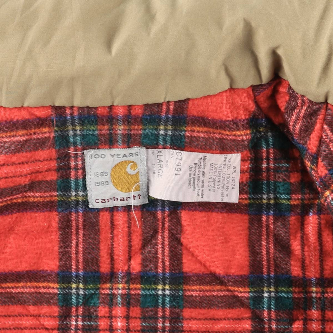 1980'S Carhartt 100th Anniversary Model Padded Puffer Jacket, Made in USA, Men's XL Nylon Beige type Vintage Second Hand