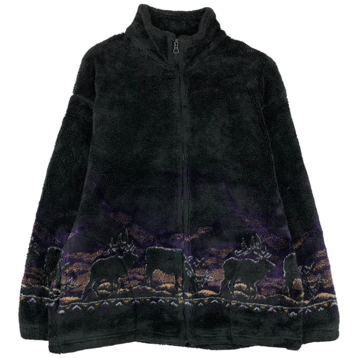 Vintage 90'S MAZMANIA all-over reindeer pattern fleece jacket, made in the USA, size L, men's acrylic black type Vintage Second Hand
