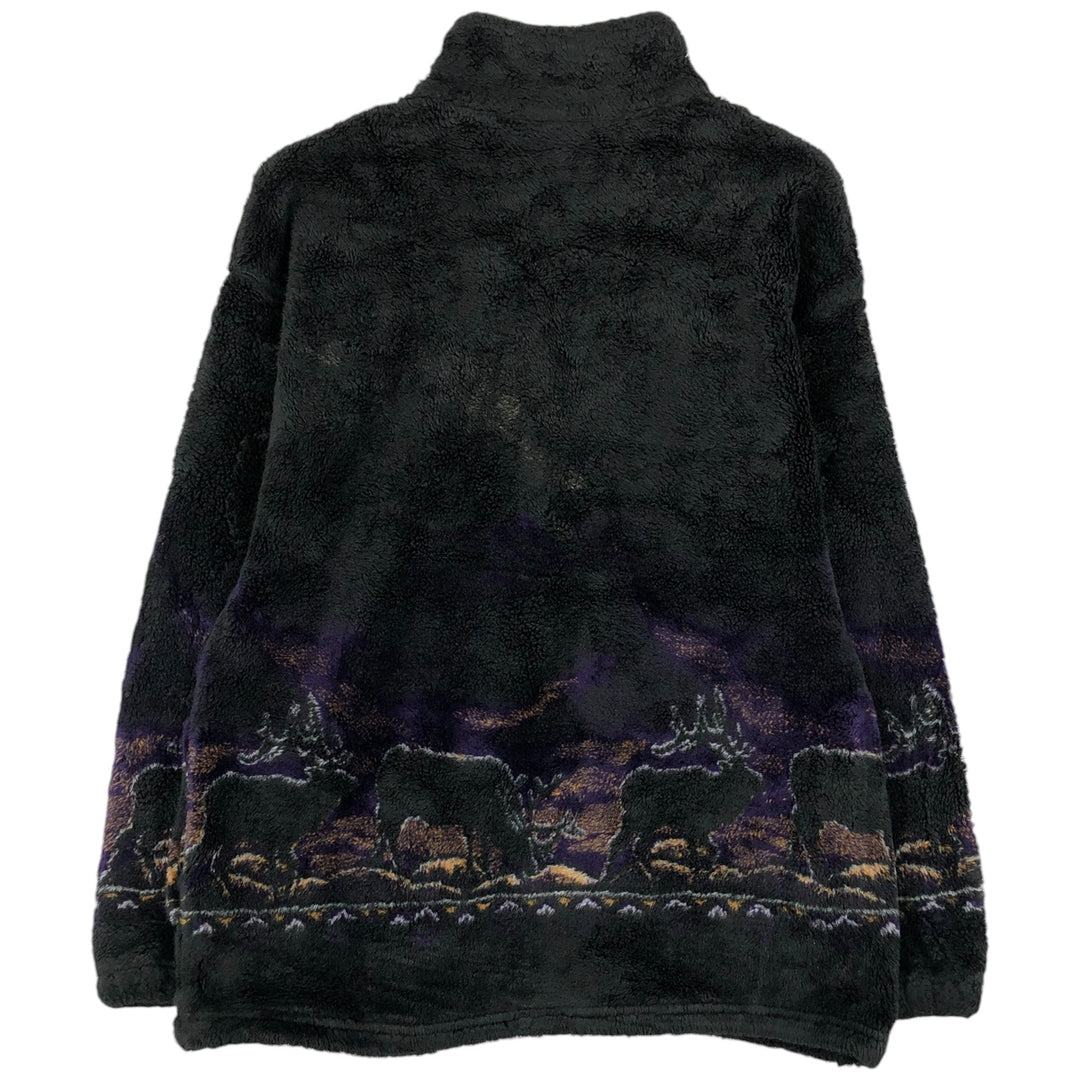 Vintage 90'S MAZMANIA all-over reindeer pattern fleece jacket, made in the USA, size L, men's acrylic black type Vintage Second Hand