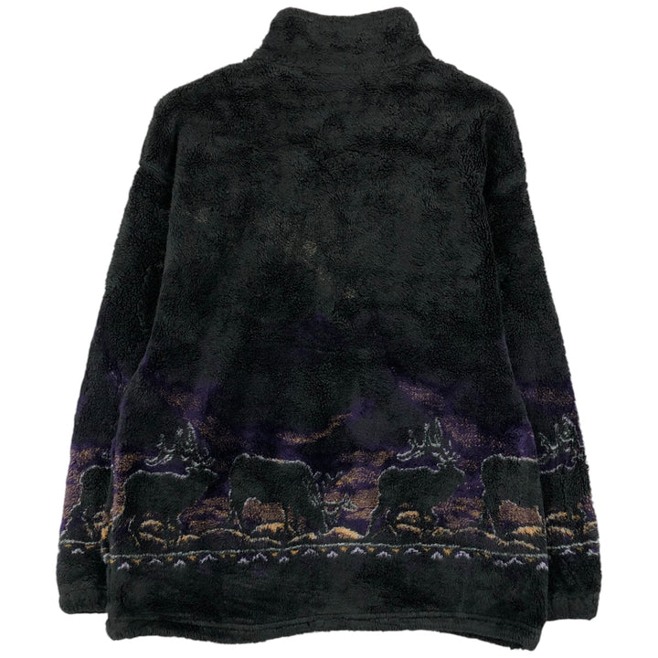 Vintage 90'S MAZMANIA all-over reindeer pattern fleece jacket, made in the USA, size L, men's acrylic black type Vintage Second Hand