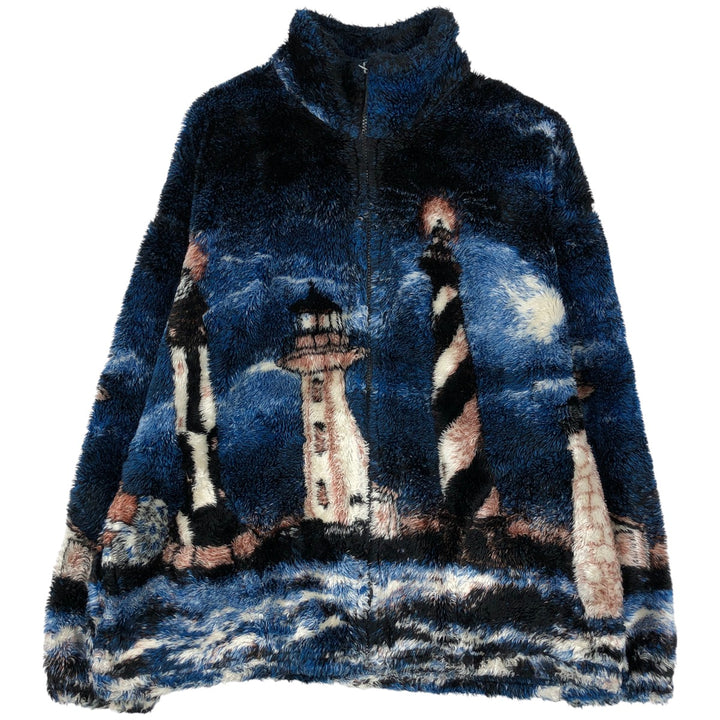 Vintage 90'S MAZMANIA all-over print fleece jacket, made in the USA, size L, men's unclear black type Vintage Second Hand