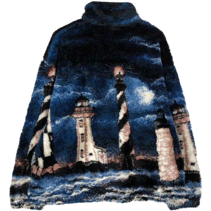 Vintage 90'S MAZMANIA all-over print fleece jacket, made in the USA, size L, men's unclear black type Vintage Second Hand