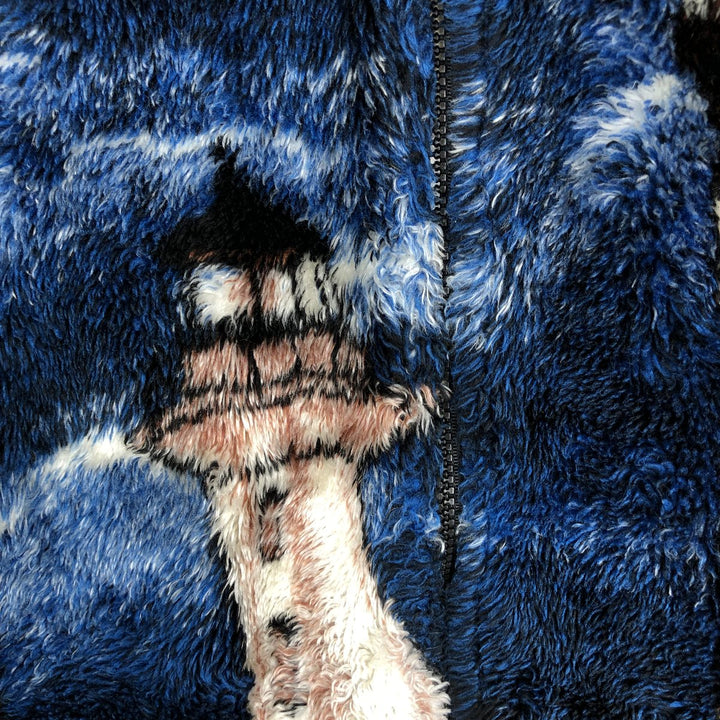 Vintage 90'S MAZMANIA all-over print fleece jacket, made in the USA, size L, men's unclear black type Vintage Second Hand