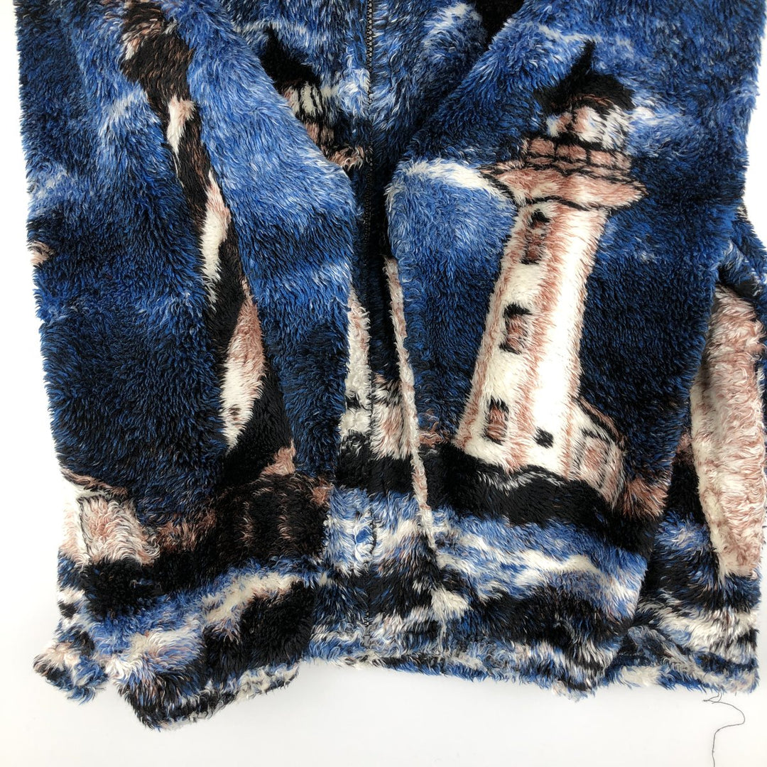 Vintage 90'S MAZMANIA all-over print fleece jacket, made in the USA, size L, men's unclear black type Vintage Second Hand