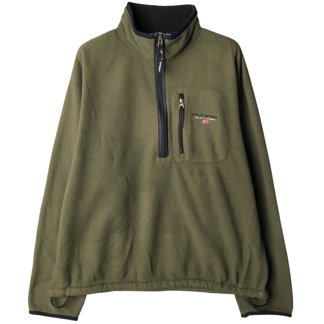 90'S Ralph Lauren POLO SPORT half-zip fleece pullover, made in the USA, men's size L polyester Khaki type Vintage Second Hand