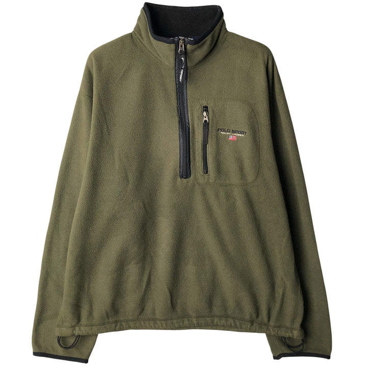 90'S Ralph Lauren POLO SPORT half-zip fleece pullover, made in the USA, men's size L polyester Khaki type Vintage Second Hand