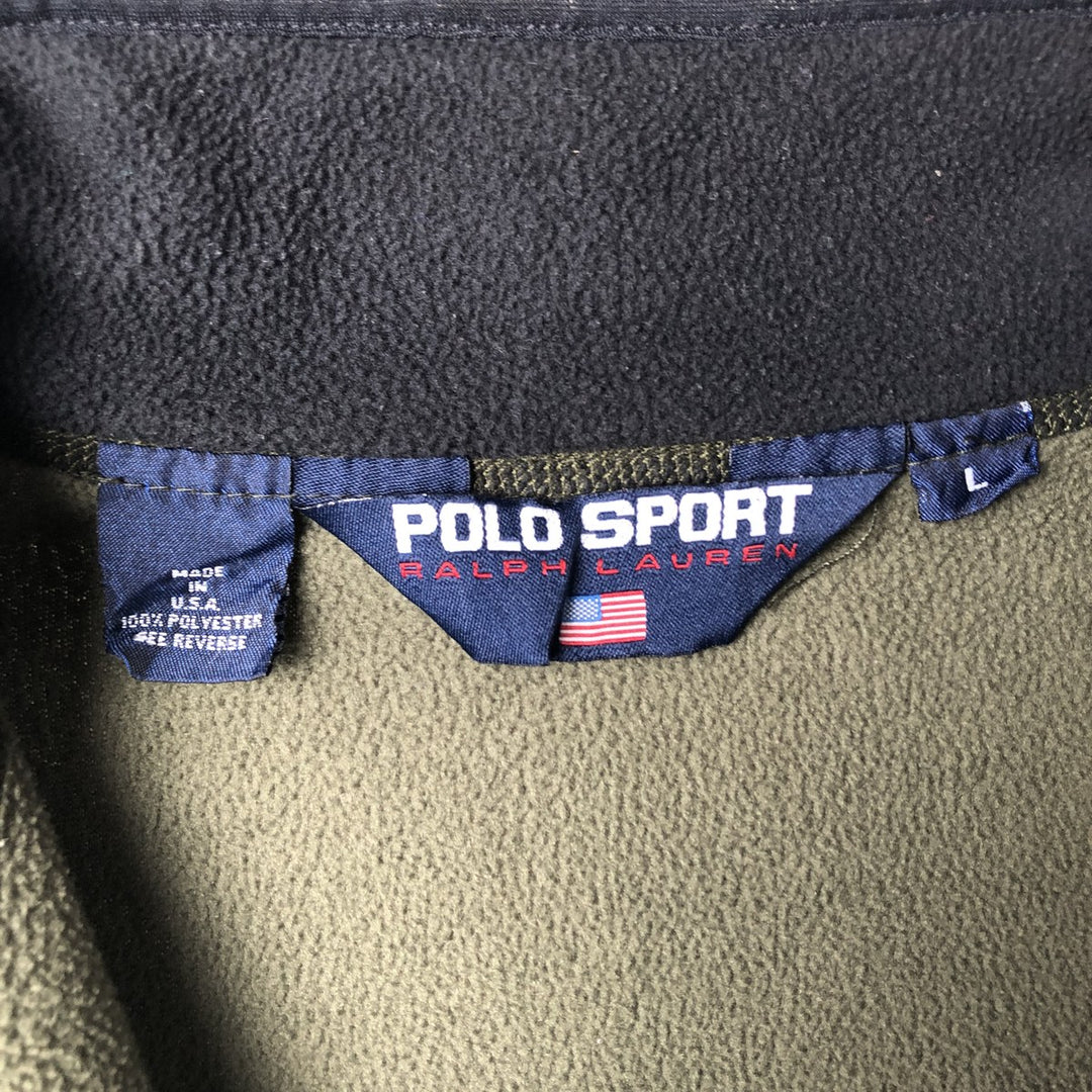 90'S Ralph Lauren POLO SPORT half-zip fleece pullover, made in the USA, men's size L polyester Khaki type Vintage Second Hand