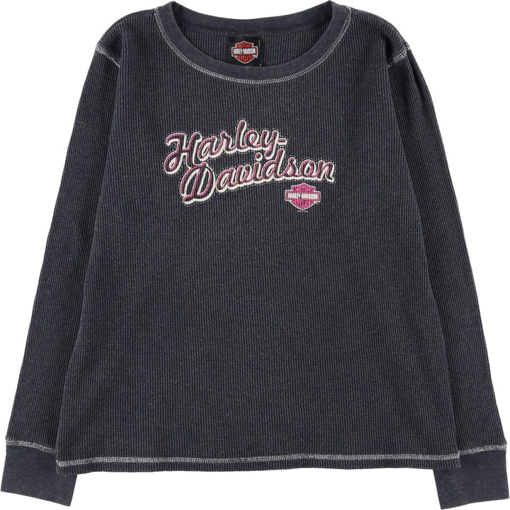 2000'S Harley-Davidson Animal Pattern Thermal Long T-Shirt, Waffle, Made in USA, Women's Size XL cotton gray type Vintage Second Hand