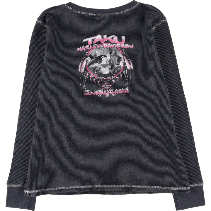2000'S Harley-Davidson Animal Pattern Thermal Long T-Shirt, Waffle, Made in USA, Women's Size XL cotton gray type Vintage Second Hand