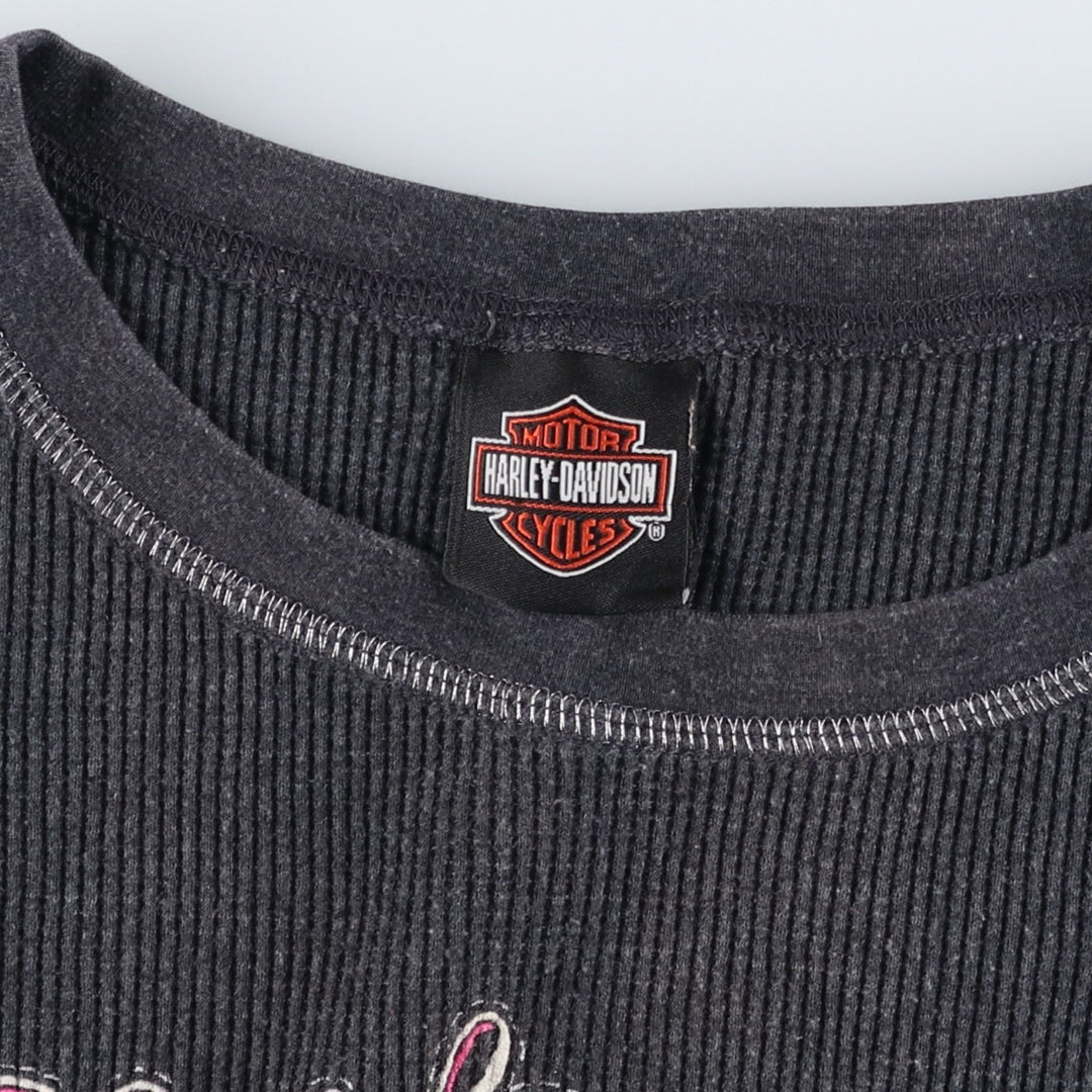 2000'S Harley-Davidson Animal Pattern Thermal Long T-Shirt, Waffle, Made in USA, Women's Size XL cotton gray type Vintage Second Hand